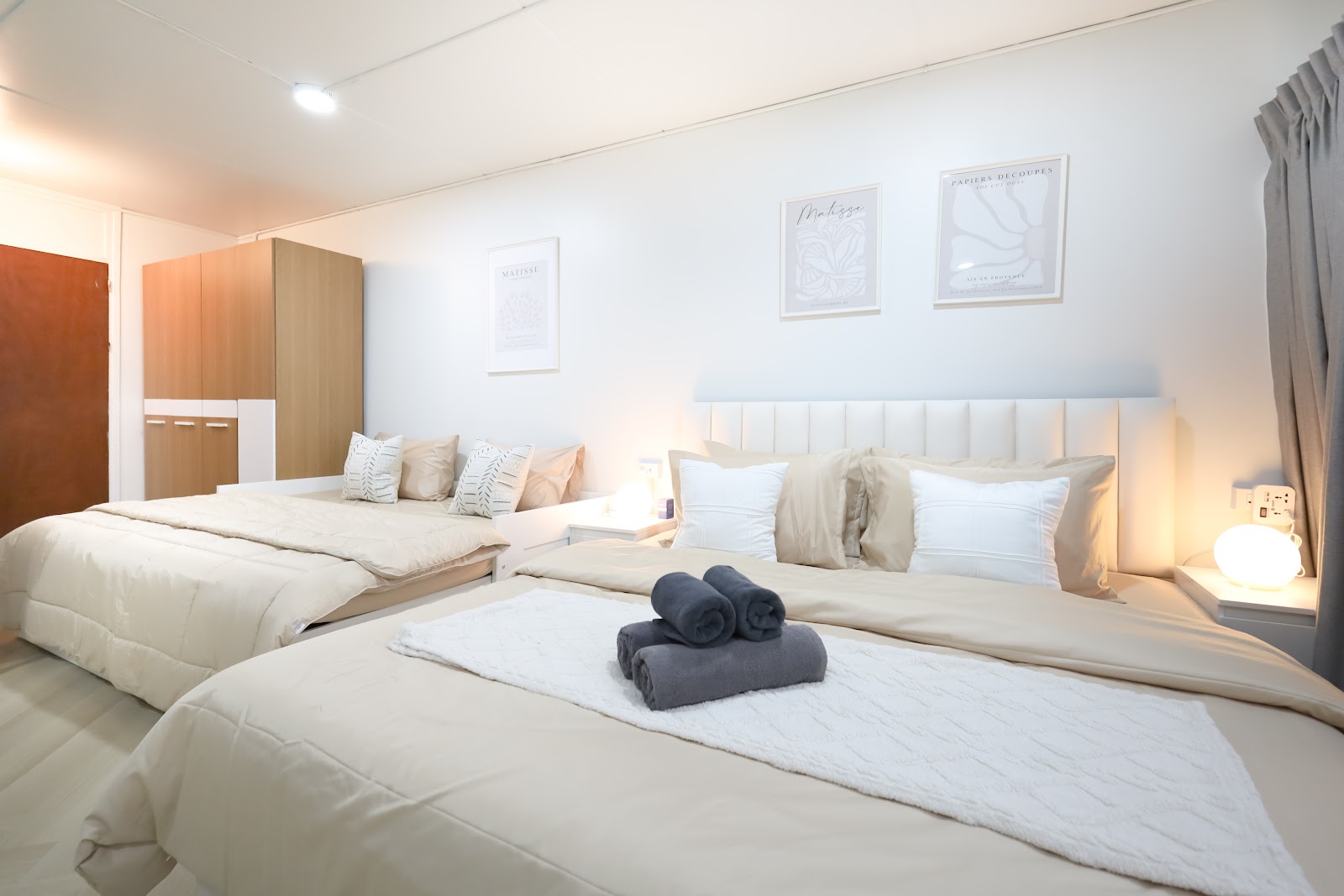 Beds and the wood wardrobe corner