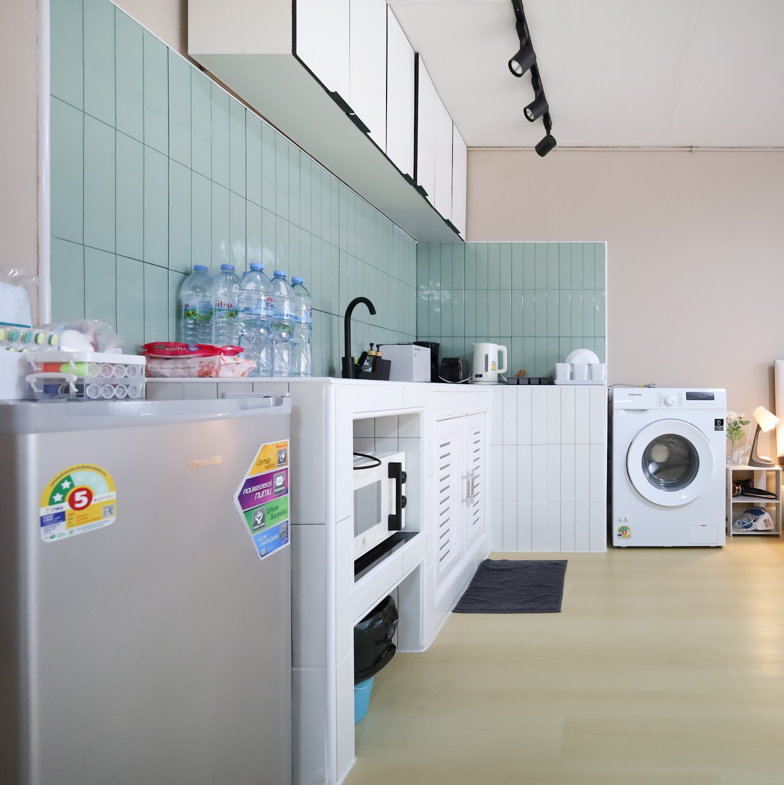 Mint kitchen from the doorway